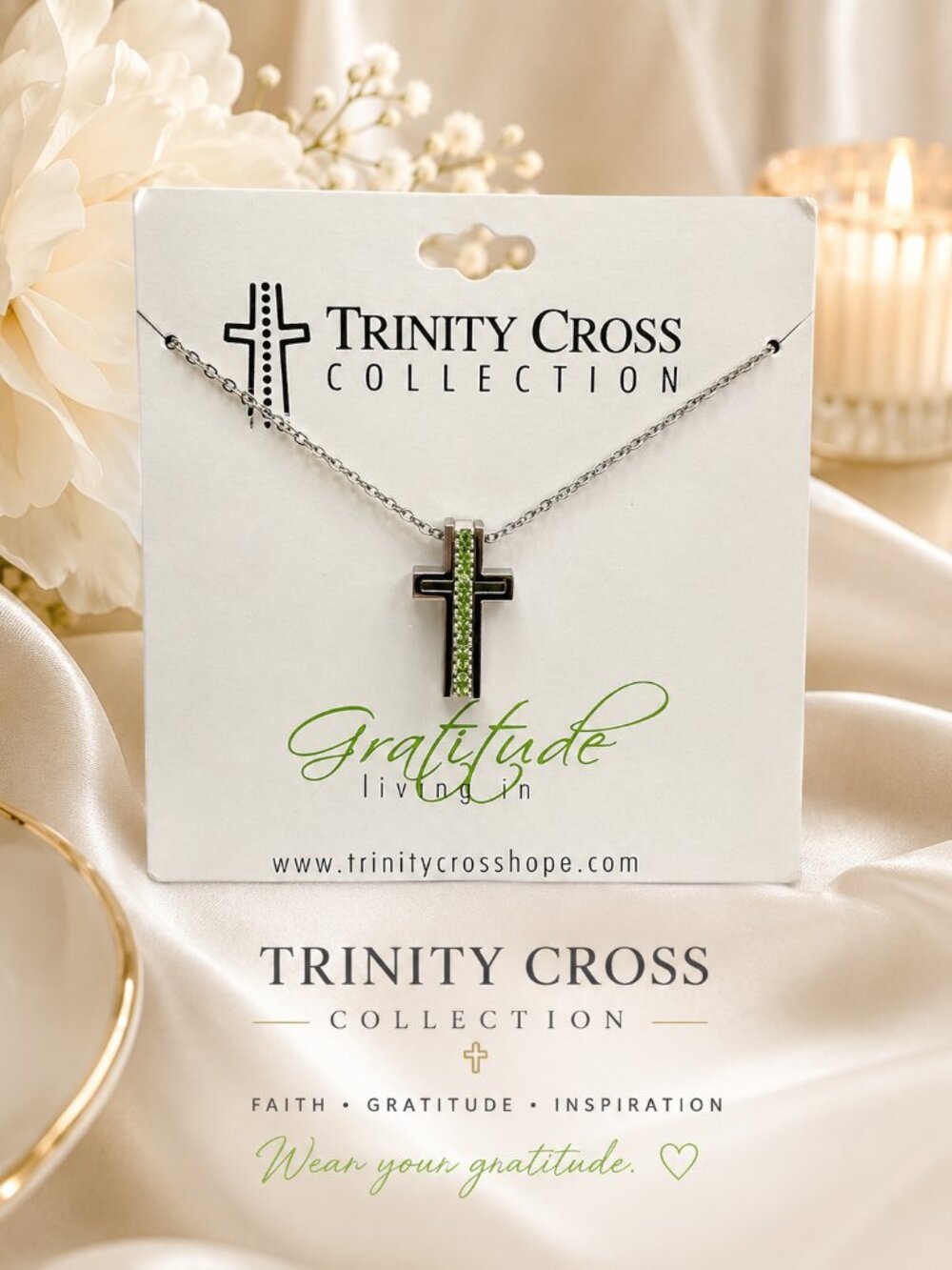 Trinity Green Crystal Cross Necklace - Trinity Cross Collection
